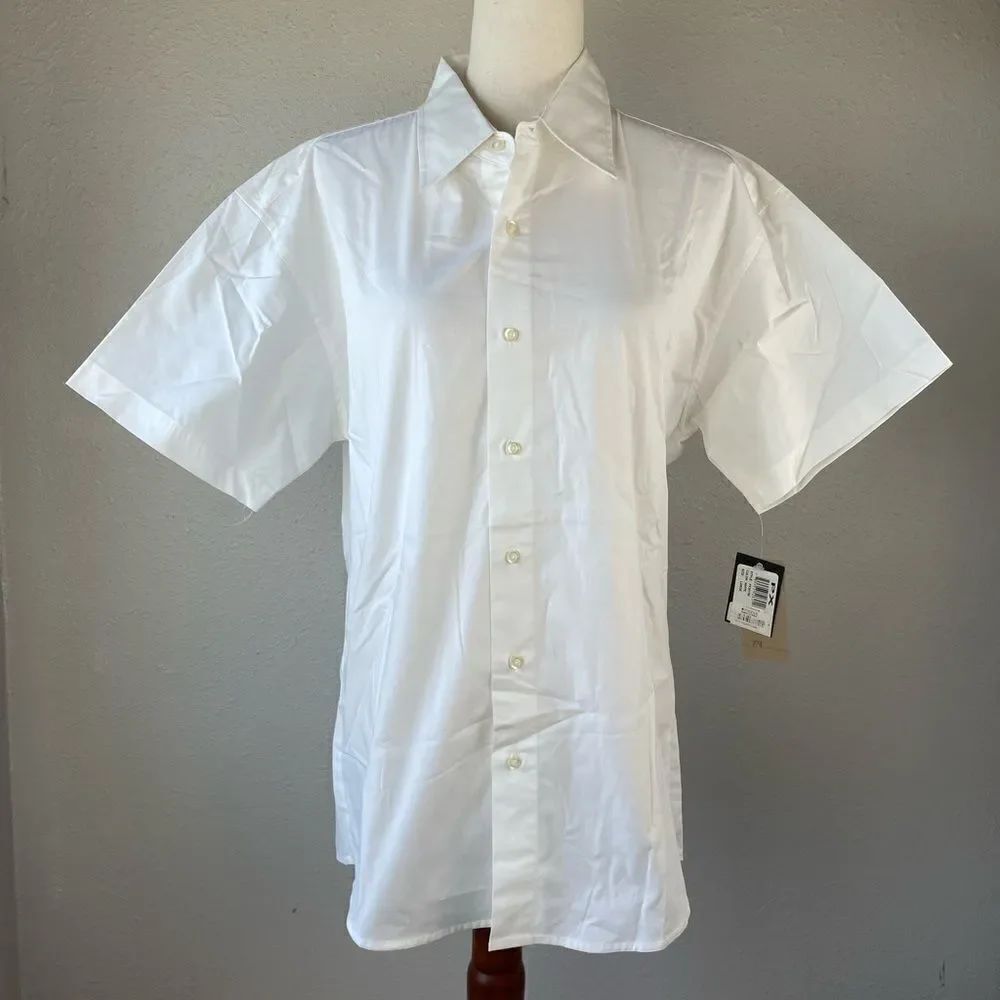 NWT PX Clothing White Button Down Short Sleeve Shirt Size L
